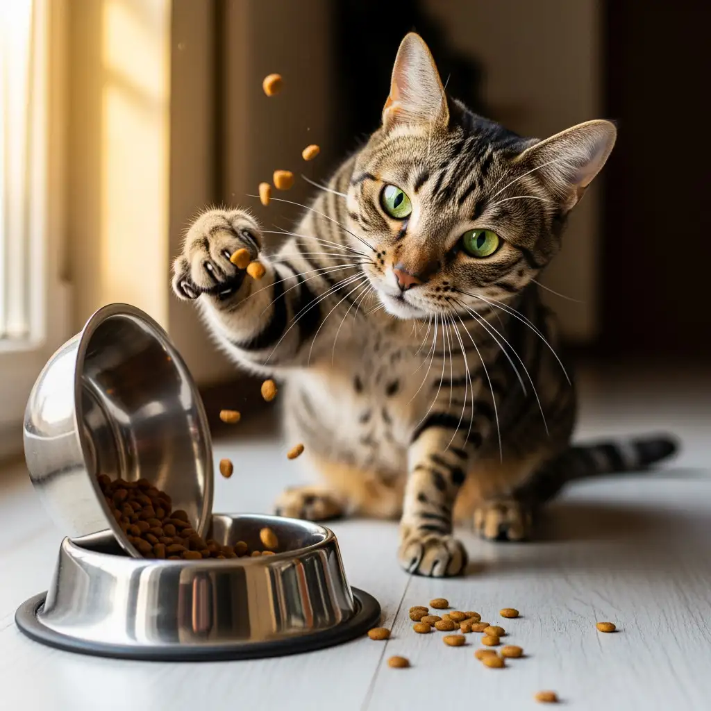 Le Mystère de la Gamelle Renversée : Pourquoi Votre Chat Joue-t-il avec sa Nourriture ?